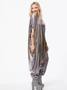 Metallic Silver Draped Jumpsuit for Women